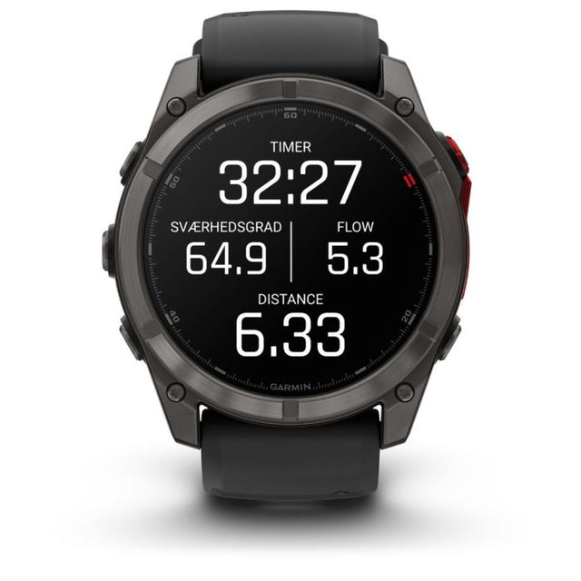 fēnix® 8 Pro – 51 mm, MicroLED, Sapphire, Carbon Grey DLC-titanium med sort/Pebble Grey silikonerem 1