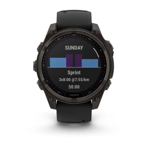 fēnix® 8 – 47 mm, Solar, Sapphire, Carbon Grey DLC-titanium med sort/Pebble Grey silikonerem