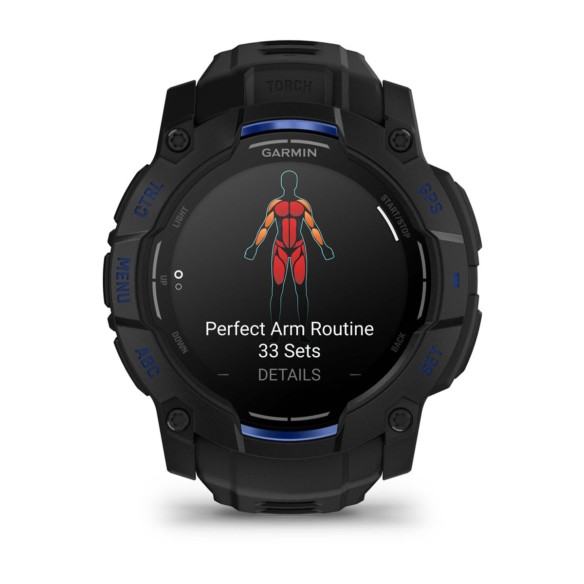 Instinct® 3 – 50 mm, AMOLED, Sort med sort/Bolt Blue rem