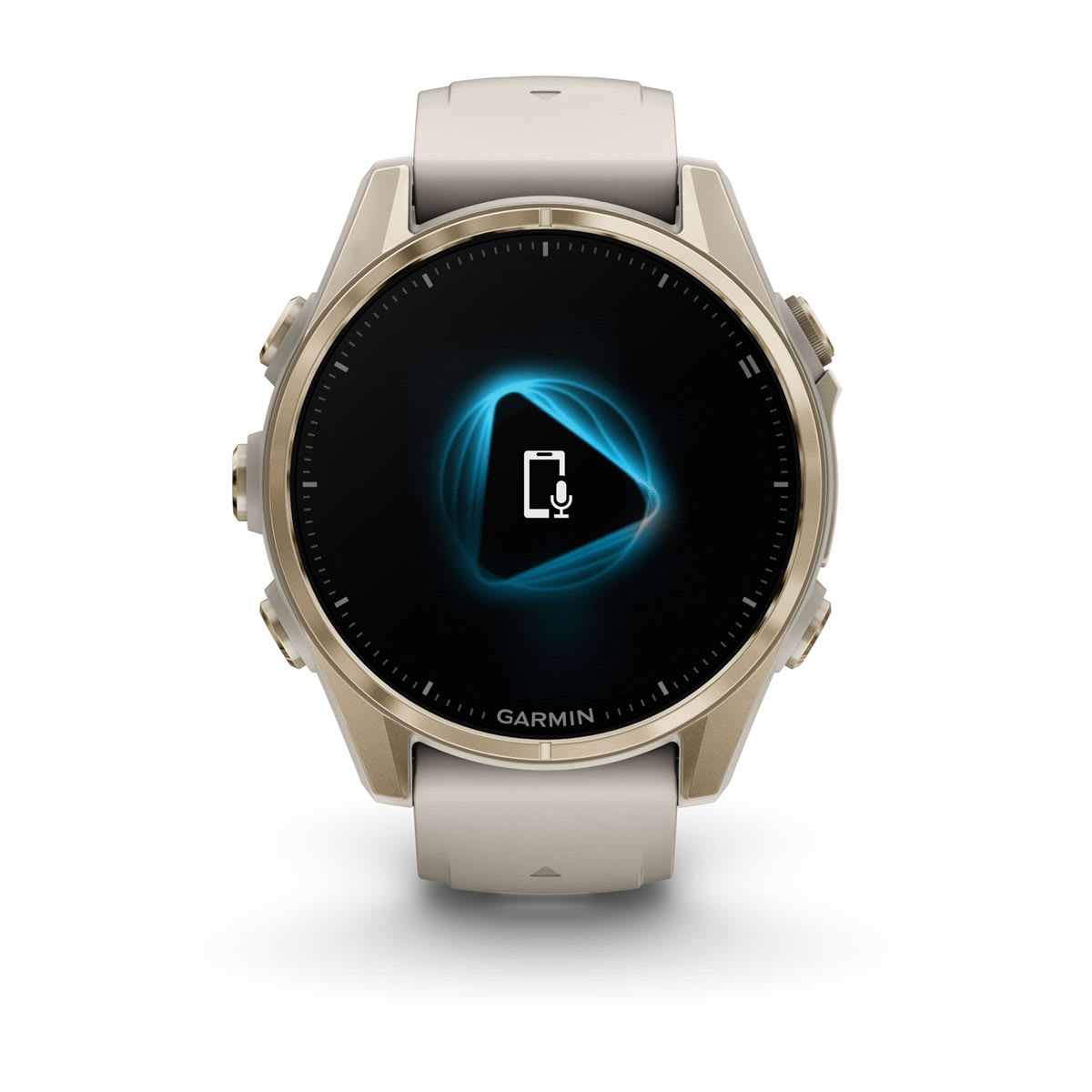 fēnix® 8 – 43 mm, AMOLED, Sapphire, Soft Gold med Fog Grey/Dark Sandstone silikonerem