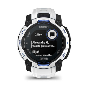 Instinct® 3 – 45 mm, Solar, Whitestone med Whitestone/Bolt Blue rem