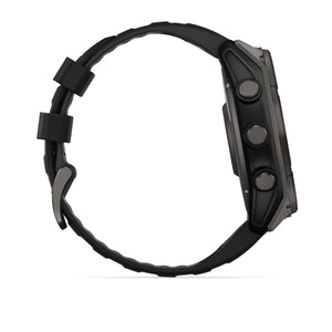 fēnix® 8 – 51 mm, Solar, Sapphire, Carbon Grey DLC-titanium med sort/Pebble Grey silikonerem