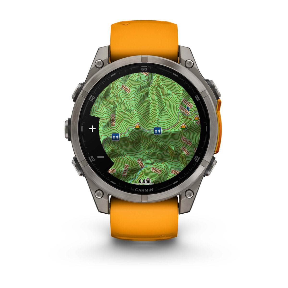 fēnix® 8 – 47 mm, AMOLED, Sapphire, Titanium med Spark Orange/Graphite silikonerem