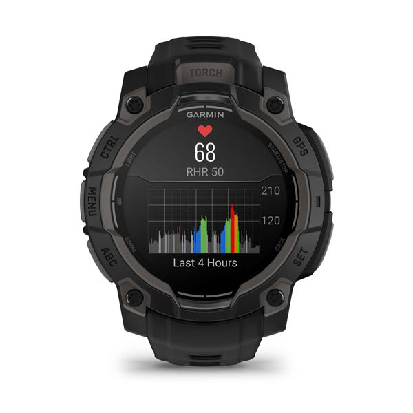 Instinct® 3 – 45 mm, AMOLED, Sort med sort rem