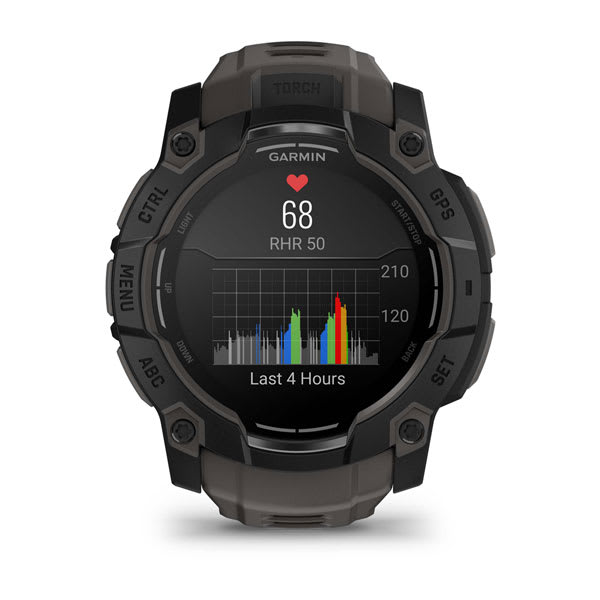 Instinct® 3 – 50 mm, AMOLED, Sort med Charcoal rem