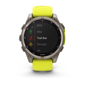 fēnix® 8 – 47 mm, Solar, Sapphire, Titanium med Amp yellow/graphite silikonerem