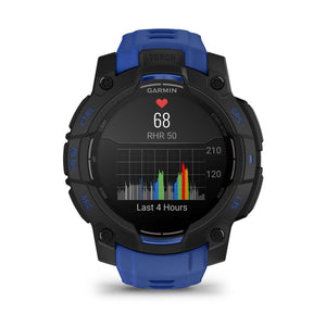 Instinct® 3 – 45 mm, AMOLED, Sort med Bolt Blue/sort rem
