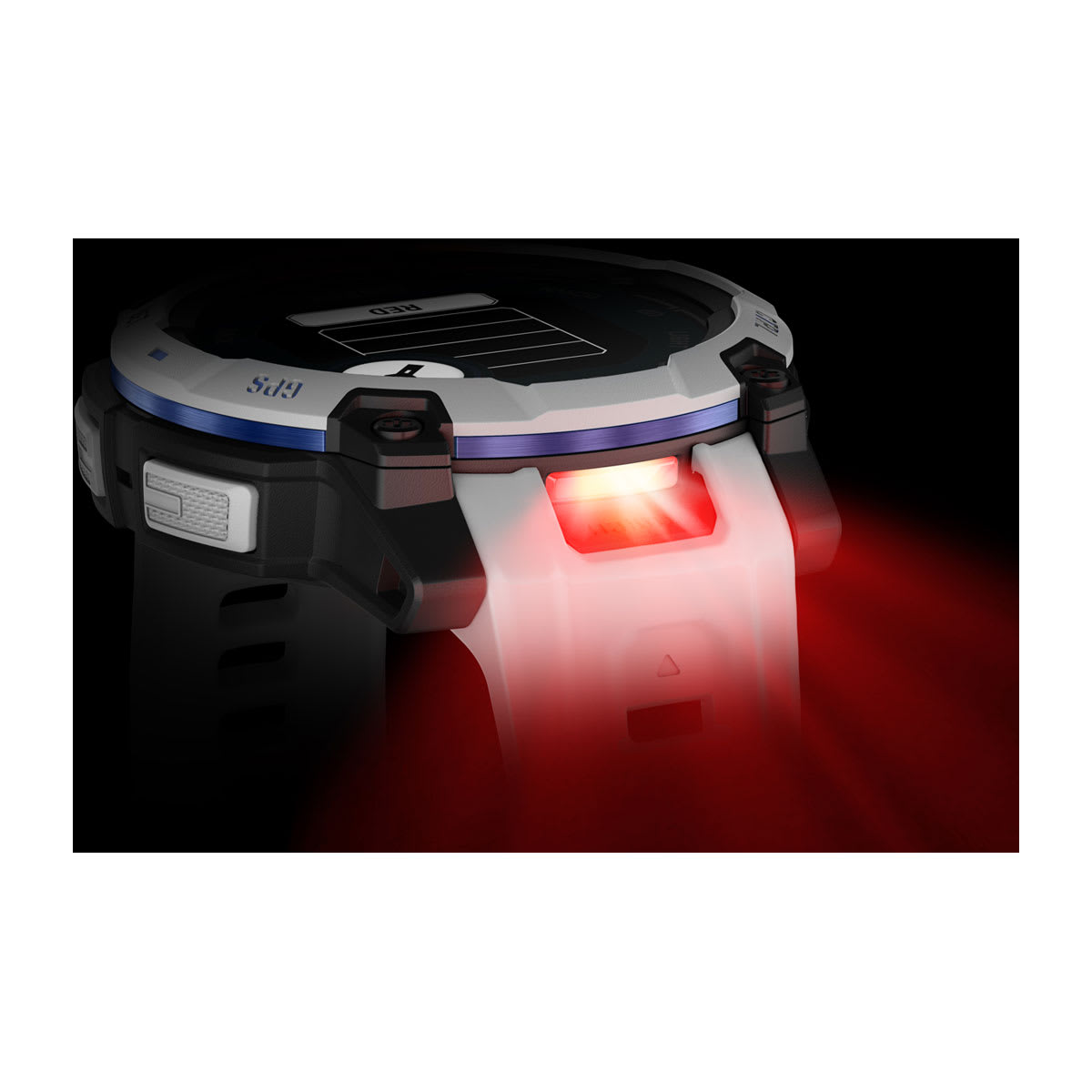 Instinct® 3 – 45 mm, Solar, Whitestone med Whitestone/Bolt Blue rem