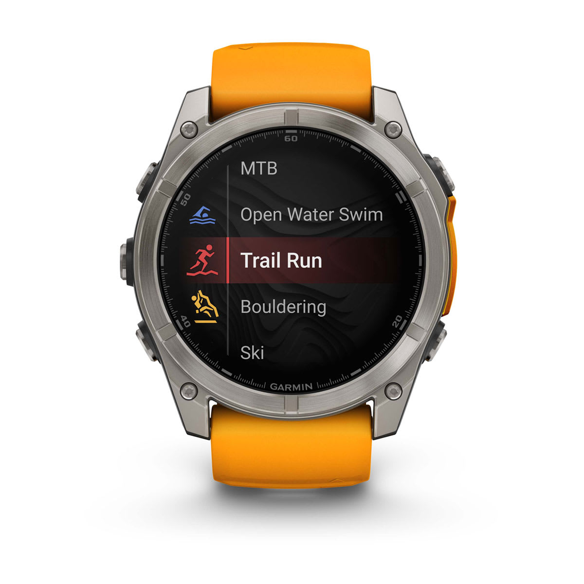 fēnix® 8 – 51 mm, AMOLED, Sapphire, Titanium med Spark Orange/Graphite silikonerem