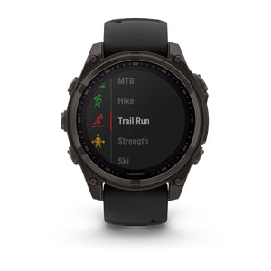 fēnix® 8 – 47 mm, Solar, Sapphire, Carbon Grey DLC-titanium med sort/Pebble Grey silikonerem
