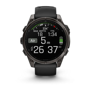 fēnix® 8 – 47 mm, AMOLED, Sapphire, Carbon Grey DLC-titanium med sort/Pebble Grey silikonerem