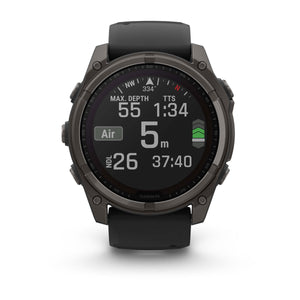 fēnix® 8 – 51 mm, Solar, Sapphire, Carbon Grey DLC-titanium med sort/Pebble Grey silikonerem