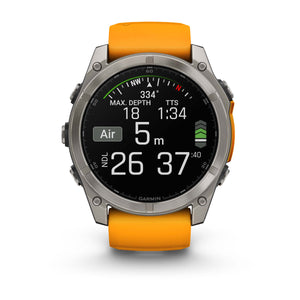 fēnix® 8 – 51 mm, AMOLED, Sapphire, Titanium med Spark Orange/Graphite silikonerem