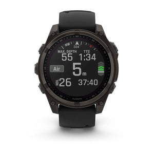 fēnix® 8 – 47 mm, Solar, Sapphire, Carbon Grey DLC-titanium med sort/Pebble Grey silikonerem