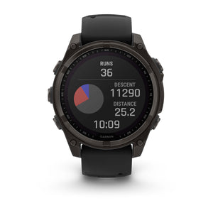 fēnix® 8 – 47 mm, Solar, Sapphire, Carbon Grey DLC-titanium med sort/Pebble Grey silikonerem