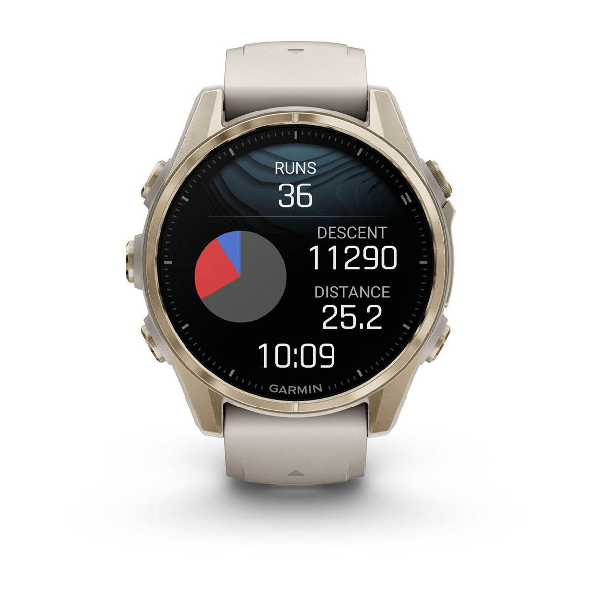 fēnix® 8 – 43 mm, AMOLED, Sapphire, Soft Gold med Fog Grey/Dark Sandstone silikonerem