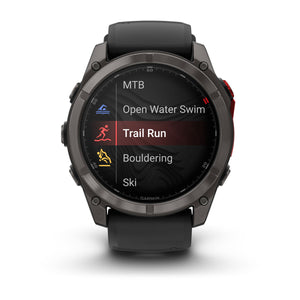 fēnix® 8 Pro – 51 mm, MicroLED, Sapphire, Carbon Grey DLC-titanium med sort/Pebble Grey silikonerem