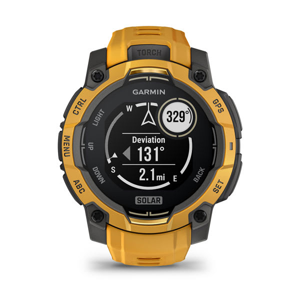 Instinct® 3 – 45 mm, Solar, Sunburst med Sunburst/Grey rem