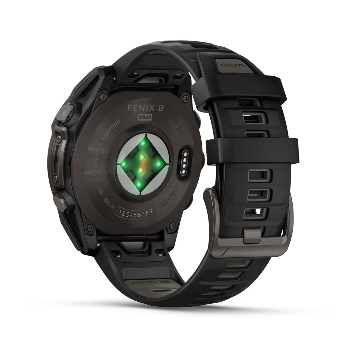 fēnix® 8 – 47 mm, Solar, Sapphire, Carbon Grey DLC-titanium med sort/Pebble Grey silikonerem