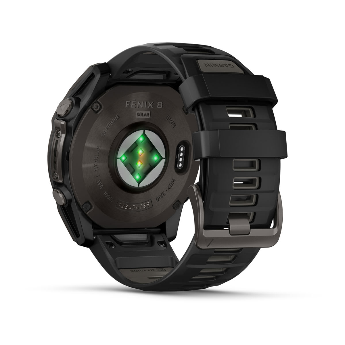 fēnix® 8 – 51 mm, Solar, Sapphire, Carbon Grey DLC-titanium med sort/Pebble Grey silikonerem