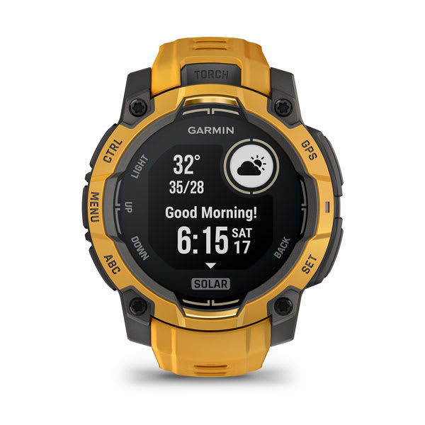 Instinct® 3 – 45 mm, Solar, Sunburst med Sunburst/Grey rem