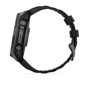 fēnix® 8 – 51 mm, Solar, Sapphire, Carbon Grey DLC-titanium med sort/Pebble Grey silikonerem