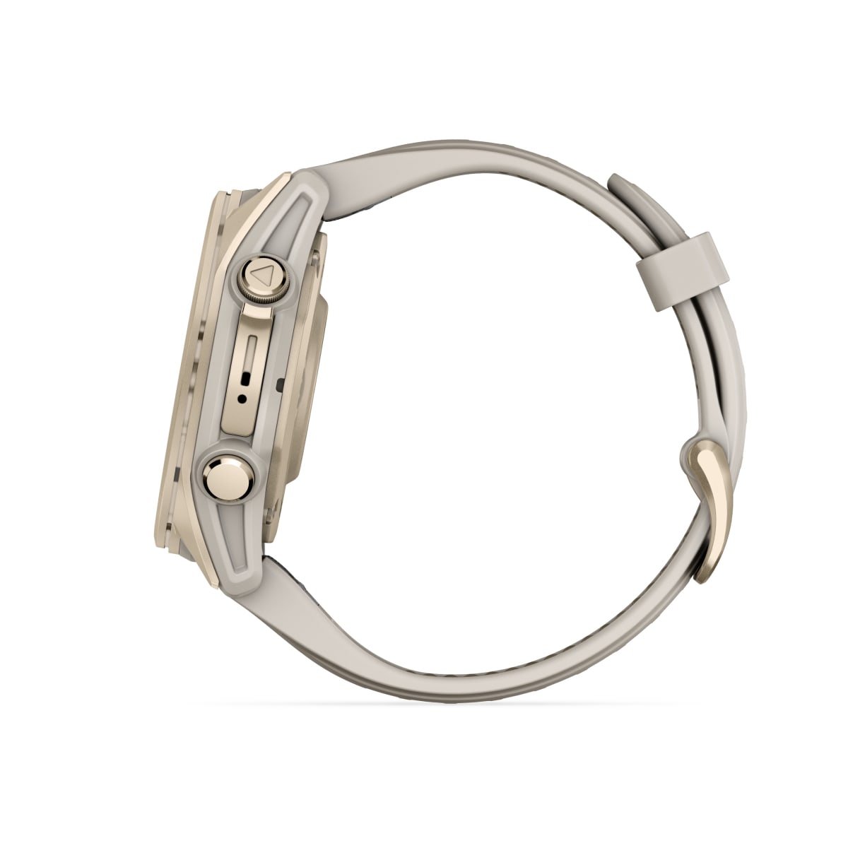 fēnix® 8 – 43 mm, AMOLED, Sapphire, Soft Gold med Fog Grey/Dark Sandstone silikonerem