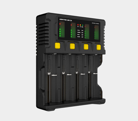 Armytek Uni C4 Charger / 4ch / LED indication / Input AC 85-264V or DC 12V / Output up to 2A per channel / 
for IMR/Li-Ion, Ni-MH, Ni-Cd, LiFePO4, Ni-Zn / Type A or Type С / Car adapter