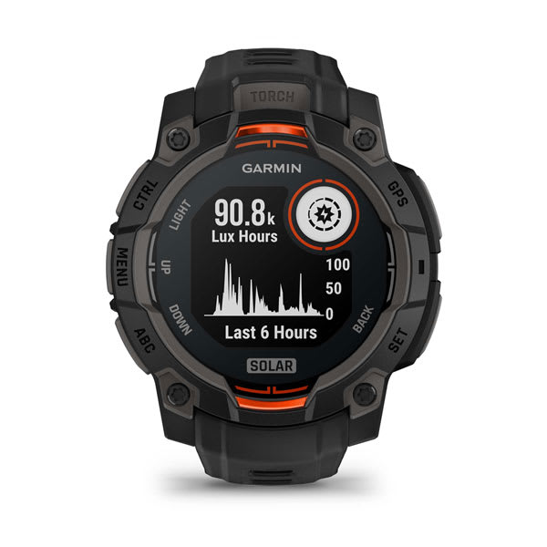 Instinct® 3 – 45 mm, Solar, Sort med sort rem