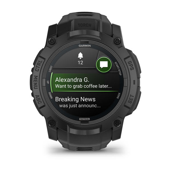 Instinct® 3 – 50 mm, AMOLED, Tactical Edition, Sort med sort rem