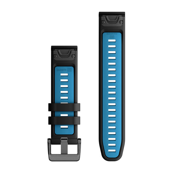 Quickfit 22 mm urremme, Sort/Cirrus Blue silikone