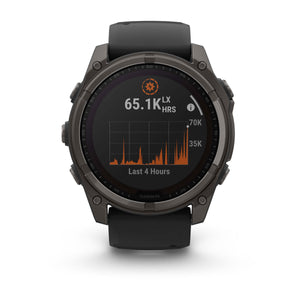 fēnix® 8 – 51 mm, Solar, Sapphire, Carbon Grey DLC-titanium med sort/Pebble Grey silikonerem