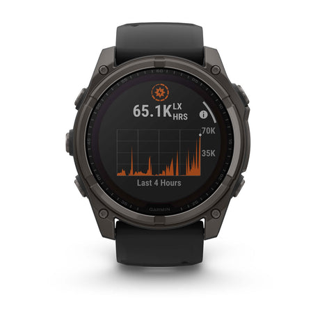 fēnix® 8 – 51 mm, Solar, Sapphire, Carbon Grey DLC-titanium med sort/Pebble Grey silikonerem