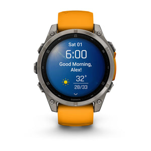 fēnix® 8 – 47 mm, AMOLED, Sapphire, Titanium med Spark Orange/Graphite silikonerem