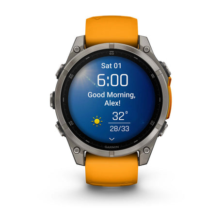 fēnix® 8 – 47 mm, AMOLED, Sapphire, Titanium med Spark Orange/Graphite silikonerem