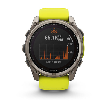 fēnix® 8 – 51 mm, Solar, Sapphire, Titanium med Amp Yellow/Graphite silikonerem