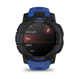 Instinct® 3 – 45 mm, AMOLED, Sort med Bolt Blue/sort rem