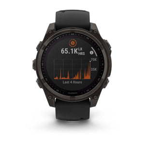 fēnix® 8 – 47 mm, Solar, Sapphire, Carbon Grey DLC-titanium med sort/Pebble Grey silikonerem