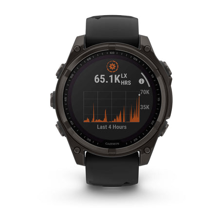 fēnix® 8 – 47 mm, Solar, Sapphire, Carbon Grey DLC-titanium med sort/Pebble Grey silikonerem