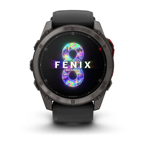 fēnix® 8 Pro – 51 mm, MicroLED, Sapphire, Carbon Grey DLC-titanium med sort/Pebble Grey silikonerem