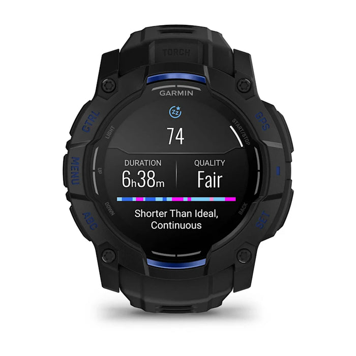Instinct® 3 – 45 mm, AMOLED, Sort med Bolt Blue/sort rem 2