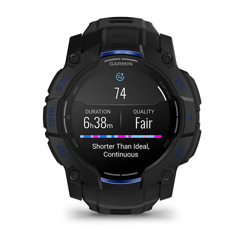 Instinct® 3 – 50 mm, AMOLED, Sort med sort/Bolt Blue rem 2