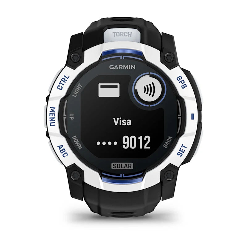 Instinct® 3 – 45 mm, Solar, Whitestone med Whitestone/Bolt Blue rem 3