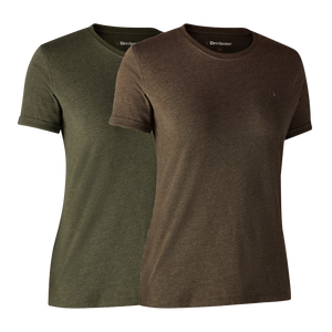 Ladies Basis 2-pak T-shirt Adventure - Green Mel/Brown Leaf  - Deerhunter