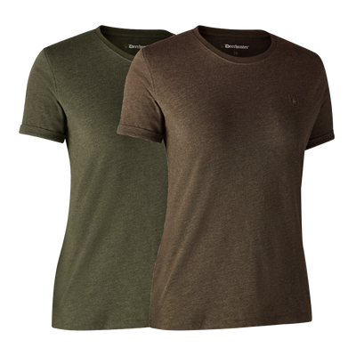Ladies Basis 2-pak T-shirt Adventure Green mel/Brown Leaf  - Deerhunter