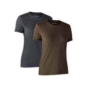 Ladies Basis 2-pak T-shirt Brown Leaf Melange  - Deerhunter